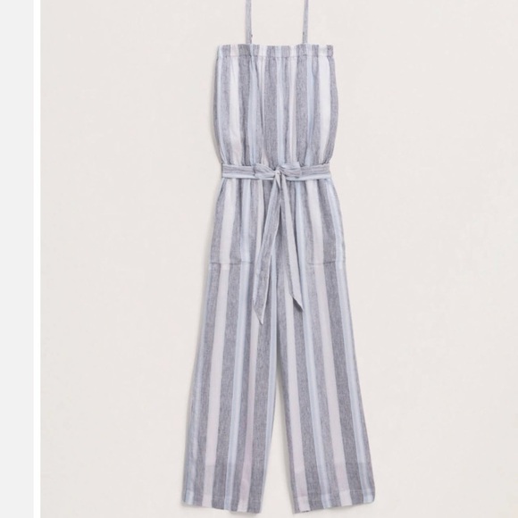 Splendid Blue Sea Striped Linen Blend Cropped Wide Leg Jumpsuit NEW M Resort - Picture 3 of 10